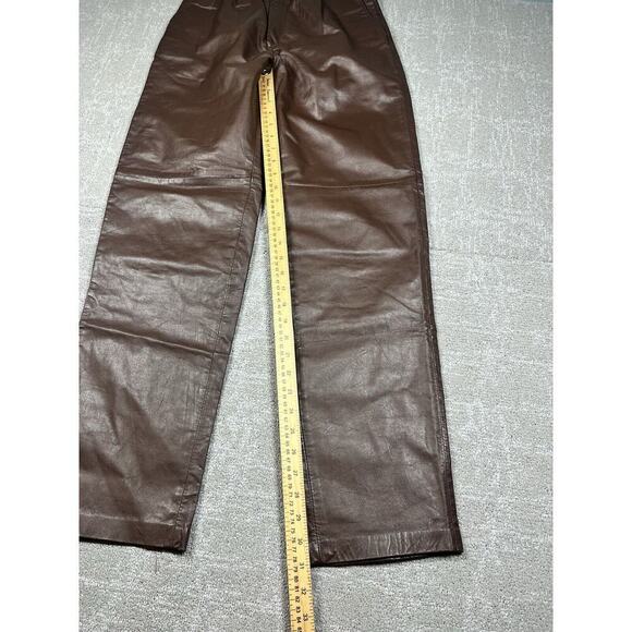 Vintage Avanti Brown Leather High Rise Slim Pants Womens 8 Made In Korea - Picture 6 of 8